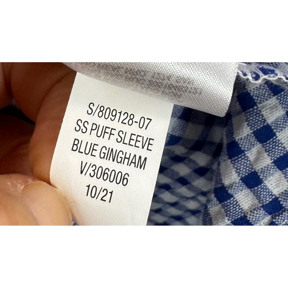 Old Navy Gingham‎ Puff Sleeve Tiered Midi Dress Women Size L Blue White - Picture 10 of 10